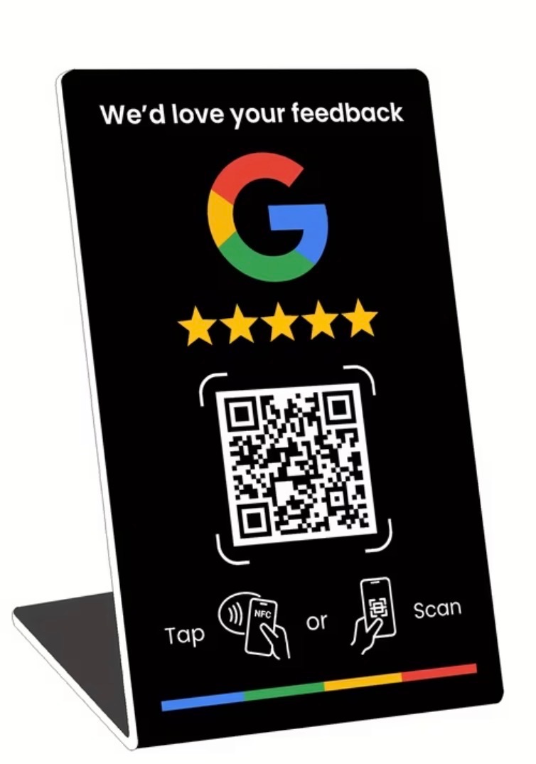 Black NFC Google review table stand